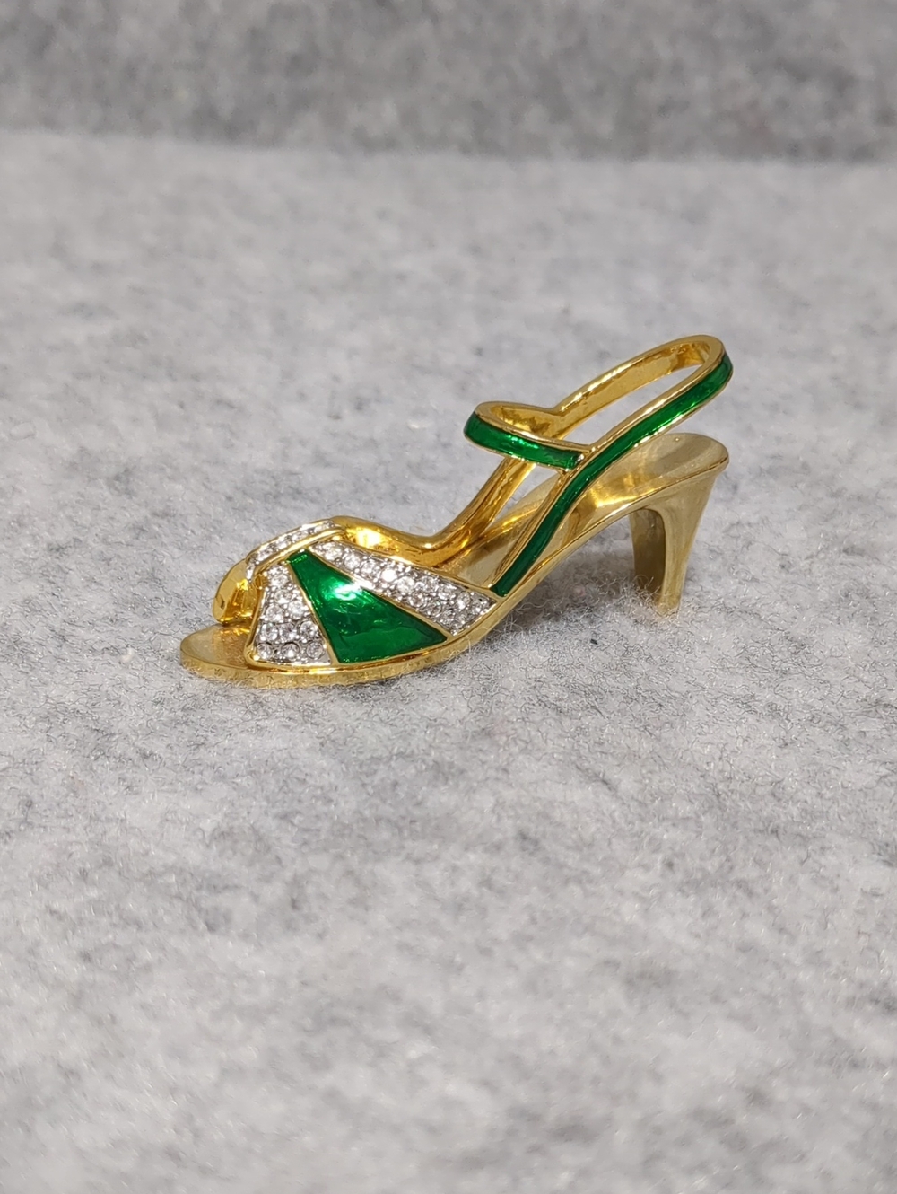 RUCINNI Miniature Mini High Heel Shoe Swarovski Crystals green Enamel & Gold
